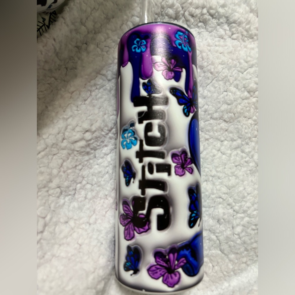 NWOT Stitch Themed Metal Tumbler with Floral Design - Picture 3 of 4